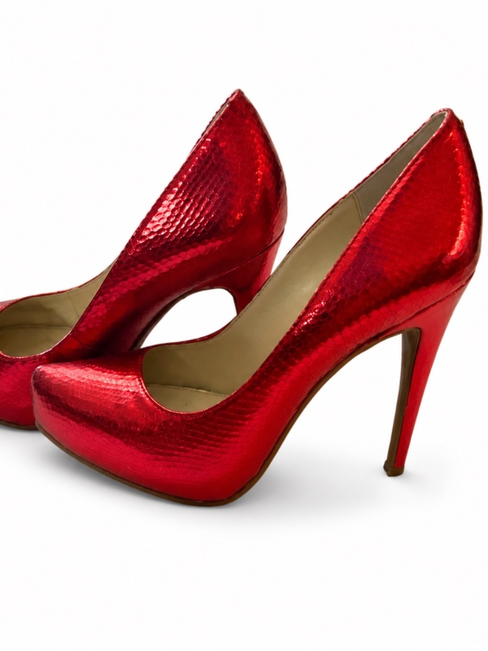 Jessica Simpson Red Metallic Snakeskin Pumps
